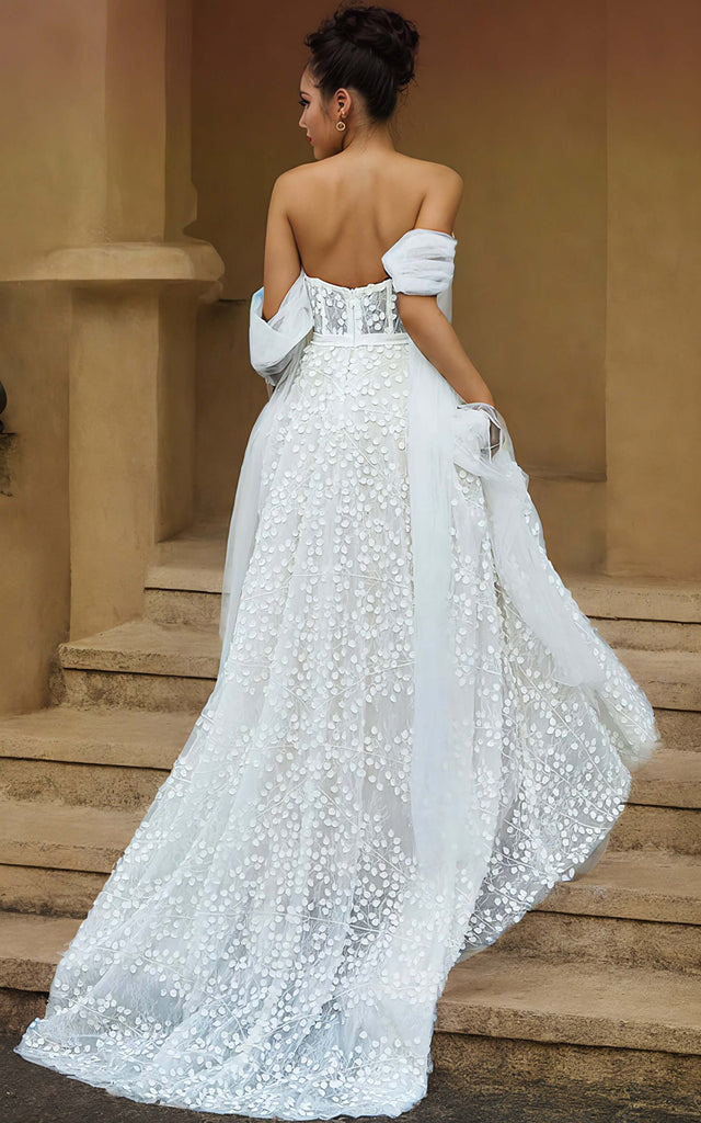Floral Beach Sweetheart Neckline A-Line Wedding Dress Boho Lace Sleeve DorrisDress Floral Beach Sweetheart Neckline A-Line Wedding Dress Boho Lace Sleeve DorrisDress