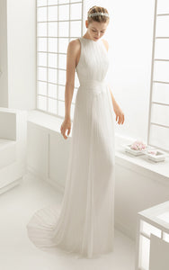 Modest Simple Sheath Halter Neck White Wedding Dress Summer Flowy Cros DorrisDress Modest Simple Sheath Halter Neck White Wedding Dress Summer Flowy Cros DorrisDress