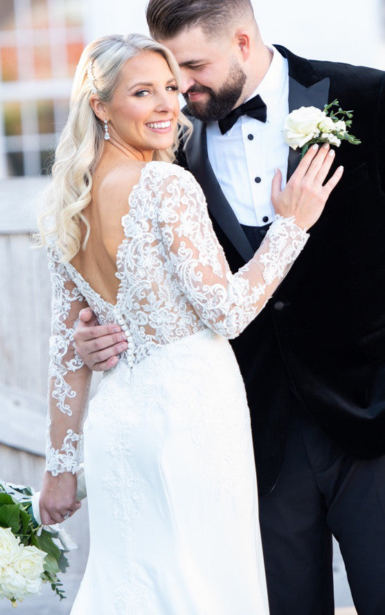 Modest Floral Bohemian Lace Top V-Neck Wedding Dress Garden Ourdoor Ma   DorrisDress
