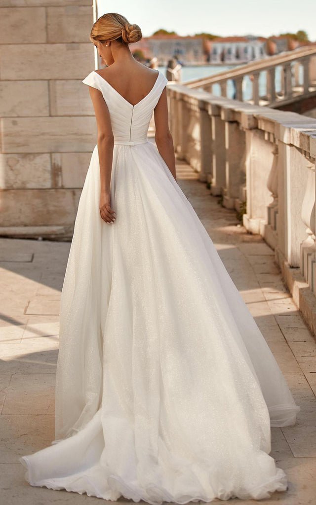 Simple Modest Beach Garden A-Line V-Neck Satin Chiffon Wedding Dress w DorrisDress Simple Modest Beach Garden A-Line V-Neck Satin Chiffon Wedding Dress w DorrisDress