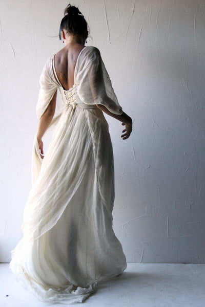 Simple Modest Casual Chiffon Corset Back Floor Length Sweep Train Wedd DorrisDress Simple Modest Casual Chiffon Corset Back Floor Length Sweep Train Wedd DorrisDress