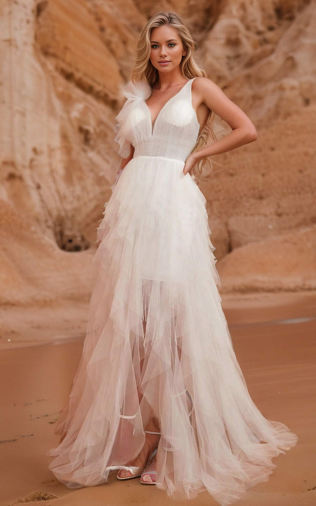 Beach Sexy Ethereal A-Line Ruffle Wedding Dress Romantic Elegant Lace- DorrisDress Beach Sexy Ethereal A-Line Ruffle Wedding Dress Romantic Elegant Lace- DorrisDress