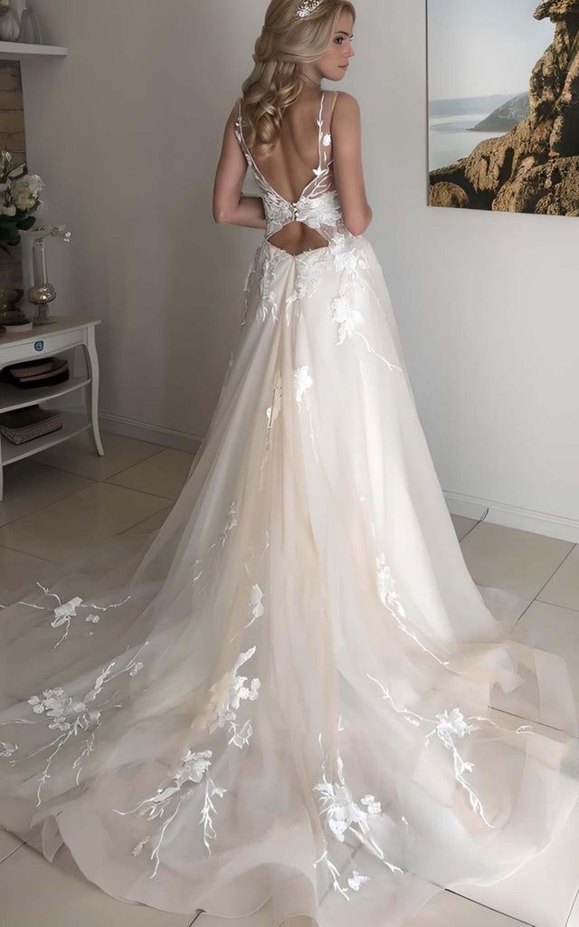 Floral Beach A-Line Bohemian Lace High Neck Wedding Dress Sexy Elegant DorrisDress Floral Beach A-Line Bohemian Lace High Neck Wedding Dress Sexy Elegant DorrisDress