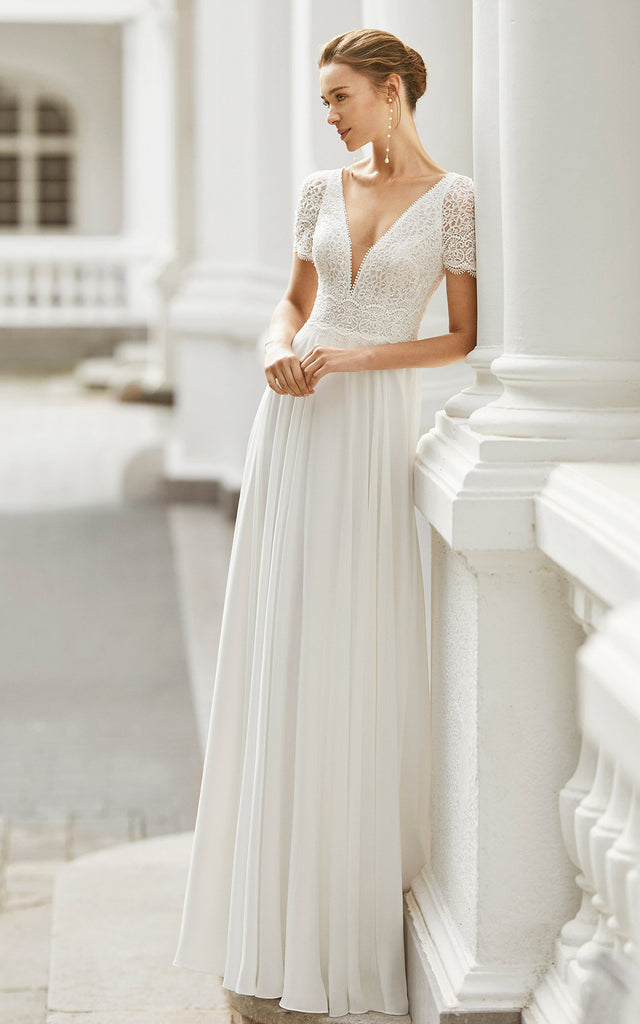 Classic Vintage A-Line Boho Lace Chiffon Wedding Dress Summer Beach Co DorrisDress Classic Vintage A-Line Boho Lace Chiffon Wedding Dress Summer Beach Co DorrisDress