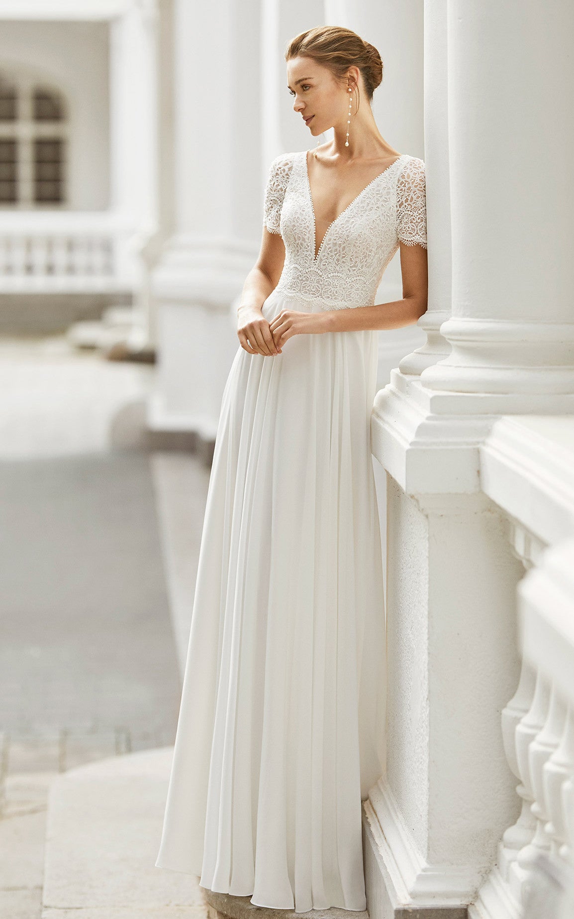 Classic Vintage A-Line Boho Lace Chiffon Wedding Dress Summer Beach Co DorrisDress Classic Vintage A-Line Boho Lace Chiffon Wedding Dress Summer Beach Co DorrisDress