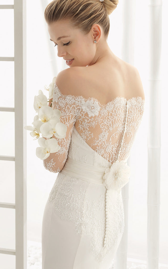 Modest Floral Off-the-Shoulder Boho Lace Wedding Dress Flowy Romantic DorrisDress Modest Floral Off-the-Shoulder Boho Lace Wedding Dress Flowy Romantic DorrisDress