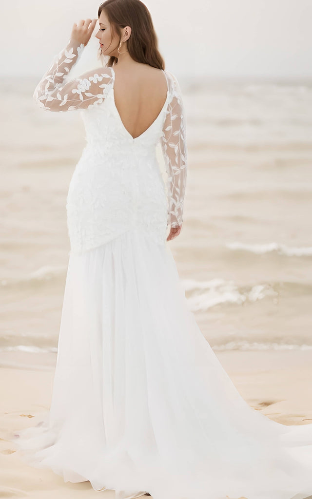 Demure Mermaid Plus Size Split Thigh Wedding Dress Bohemian Floral Lac DorrisDress Demure Mermaid Plus Size Split Thigh Wedding Dress Bohemian Floral Lac DorrisDress