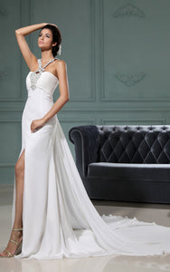 criss cross halter wedding dress Halter Sweep Train Criss-Cross Straps Wedding Dress With Beading Lace US6 / Custom Color