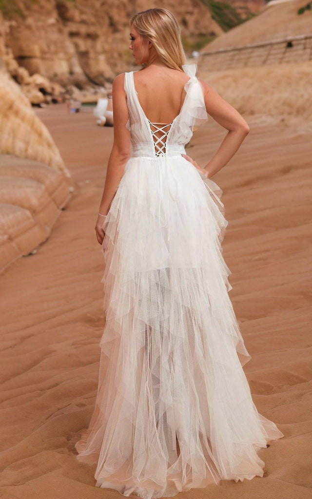 Beach Sexy Ethereal A-Line Ruffle Wedding Dress Romantic Elegant Lace- DorrisDress Beach Sexy Ethereal A-Line Ruffle Wedding Dress Romantic Elegant Lace- DorrisDress