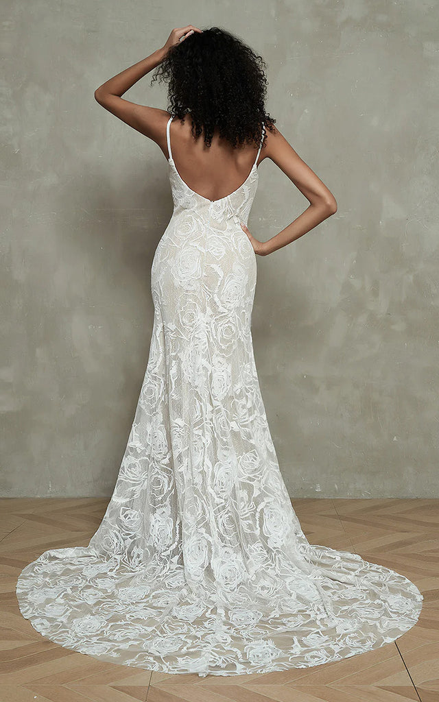 Ethereal Floral Mermaid Boho Rose Lace Wedding Dress Vintage Beach Spa DorrisDress Ethereal Floral Mermaid Boho Rose Lace Wedding Dress Vintage Beach Spa DorrisDress