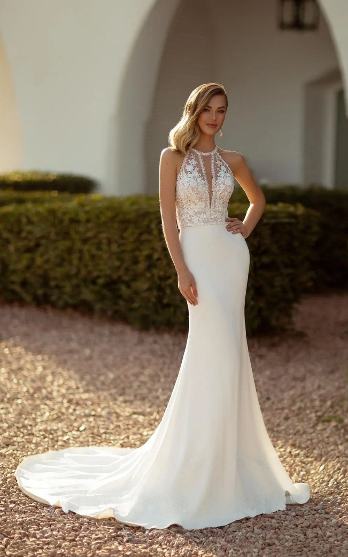 Floral Beach Mermaid Lace Halter Neckline Wedding Dress Bohemian Moder DorrisDress Floral Beach Mermaid Lace Halter Neckline Wedding Dress Bohemian Moder DorrisDress