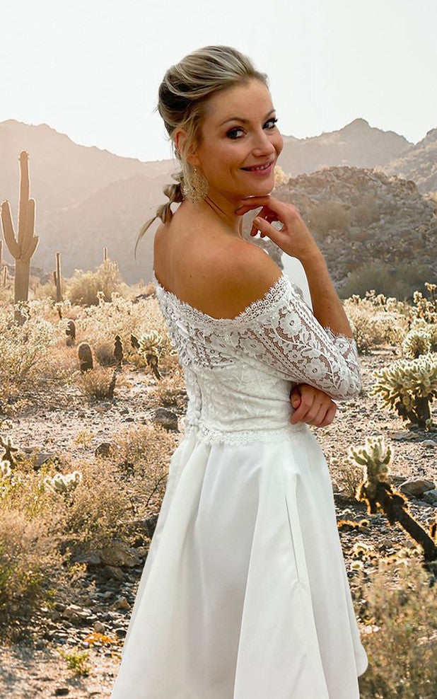 Vintage Country Short Off-the-Shoulder Boho Lace Midi Wedding Dress Fl DorrisDress Vintage Country Short Off-the-Shoulder Boho Lace Midi Wedding Dress Fl DorrisDress