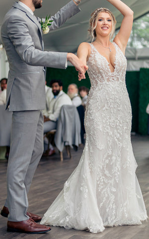 Sexy Floral Mermaid Bohemian Lace Maxi Wedding Dress Gorgeous Beach Garden Spaghetti Straps Plunging Neckline Deep-V Back Bridal Gown