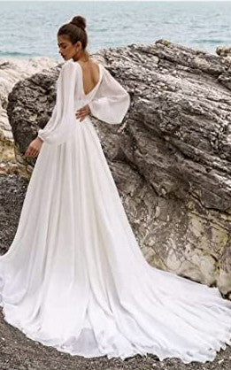Beach Modest Elegant A-Line Split Front Wedding Dress Simple Casual Fl –  DorrisDress