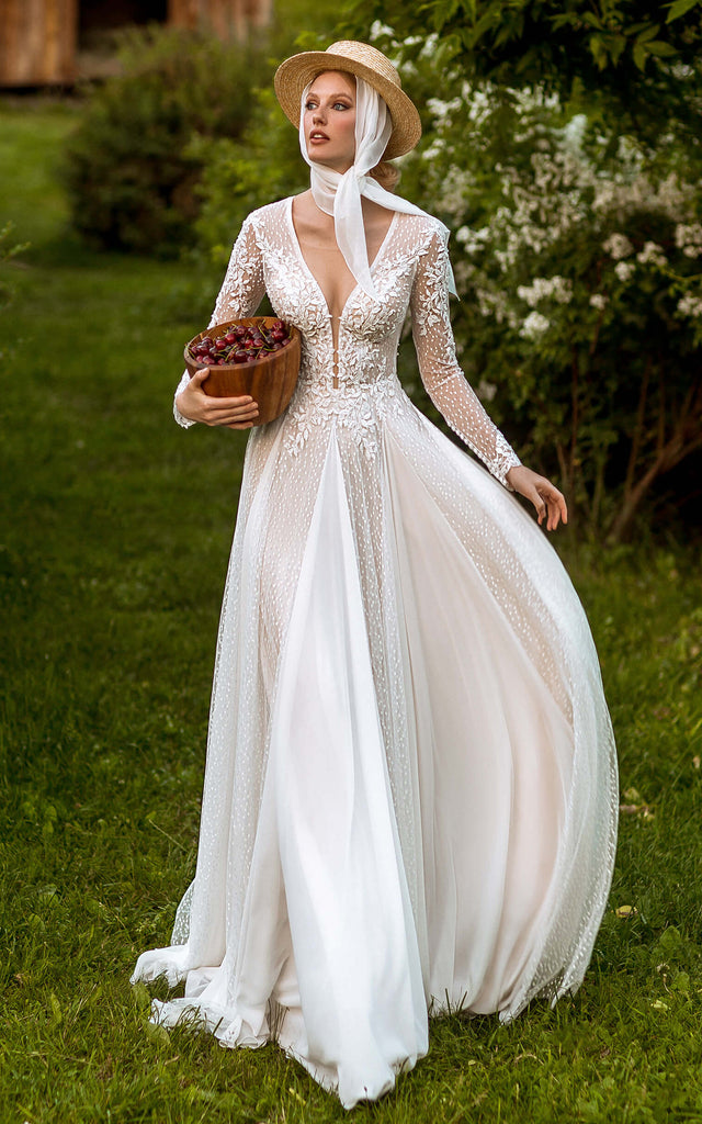 Western Country Garden Floral Boho Lace Wedding Dress Romantic Floor L DorrisDress Western Country Garden Floral Boho Lace Wedding Dress Romantic Floor L DorrisDress
