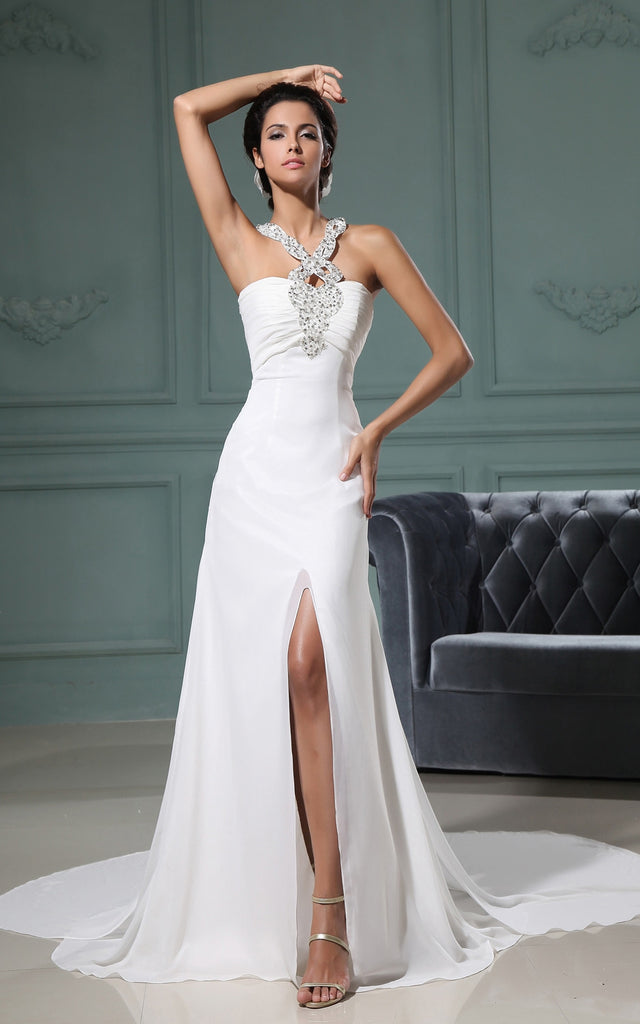 Modest Elegant Sheath Halter Neckline Wedding Dress Unique Criss-Cross DorrisDress Modest Elegant Sheath Halter Neckline Wedding Dress Unique Criss-Cross DorrisDress