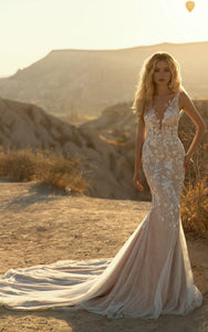 Elopement Floral Boho Mermaid Lace Fitted Wedding Dress Sexy Beach For – DorrisDress