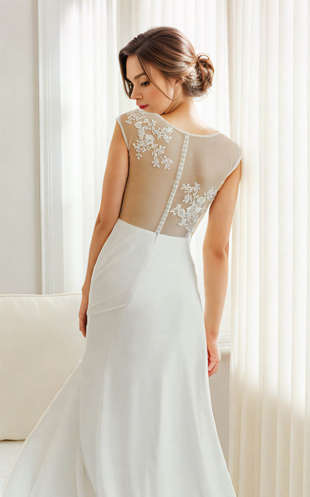 Modest Elegant Romantic A-Line Sweetheat Neckline Maxi Wedding Dress F DorrisDress Modest Elegant Romantic A-Line Sweetheat Neckline Maxi Wedding Dress F DorrisDress