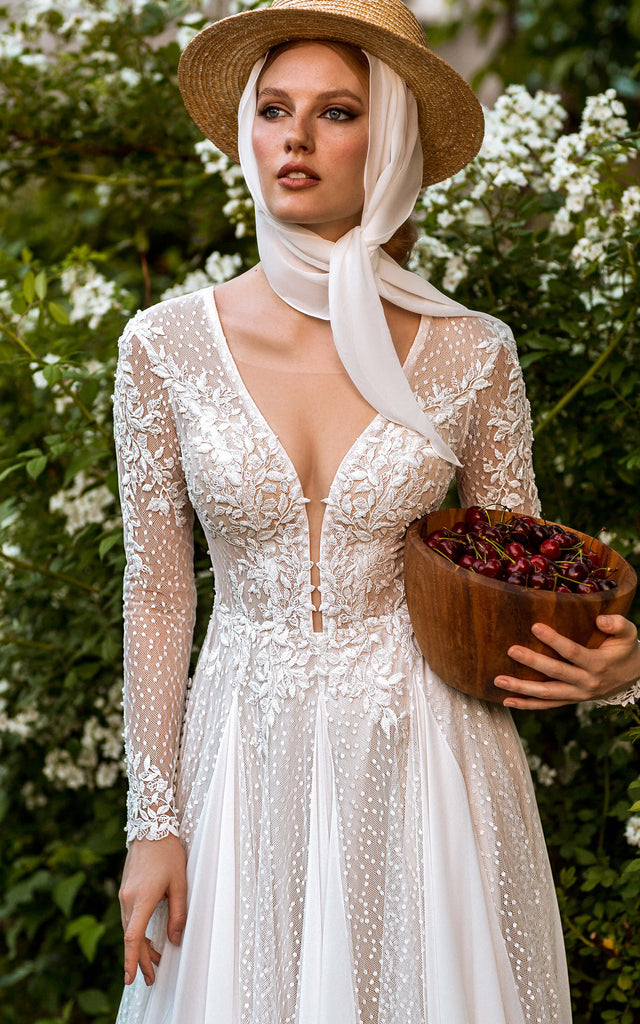 Western Country Garden Floral Boho Lace Wedding Dress Romantic Floor L DorrisDress Western Country Garden Floral Boho Lace Wedding Dress Romantic Floor L DorrisDress