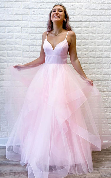 Satin Tulle Floor-length A Line Sleeveless Adorable Prom Dress with Ruffles