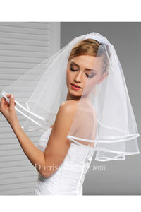 Korean Style New Double White Exquisite White Satin Cloth Edging Short Cute Small Veil with Hair Comb