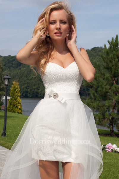 Short Straps Lace Wedding Dress With Corset Back