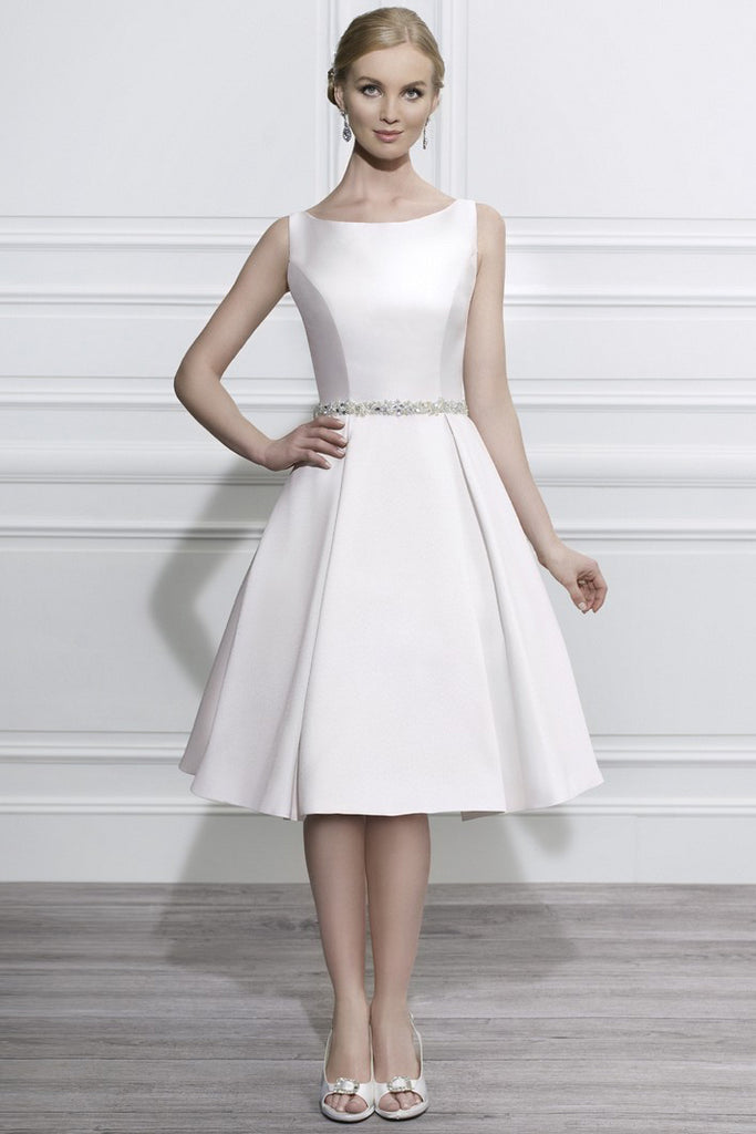 Scoop-neck Sleeveless Satin A-line Wedding Dress With Embellished Wais ...
