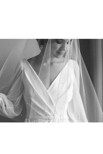 Simple Bridal Veil Short Veil For Woman Traveling Photo With Pearl