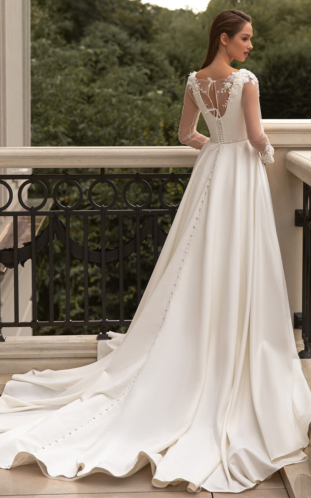Modern Modest A-Line Illusion Long Sleeve Boho Wedding Dress Elegant U   DorrisDress