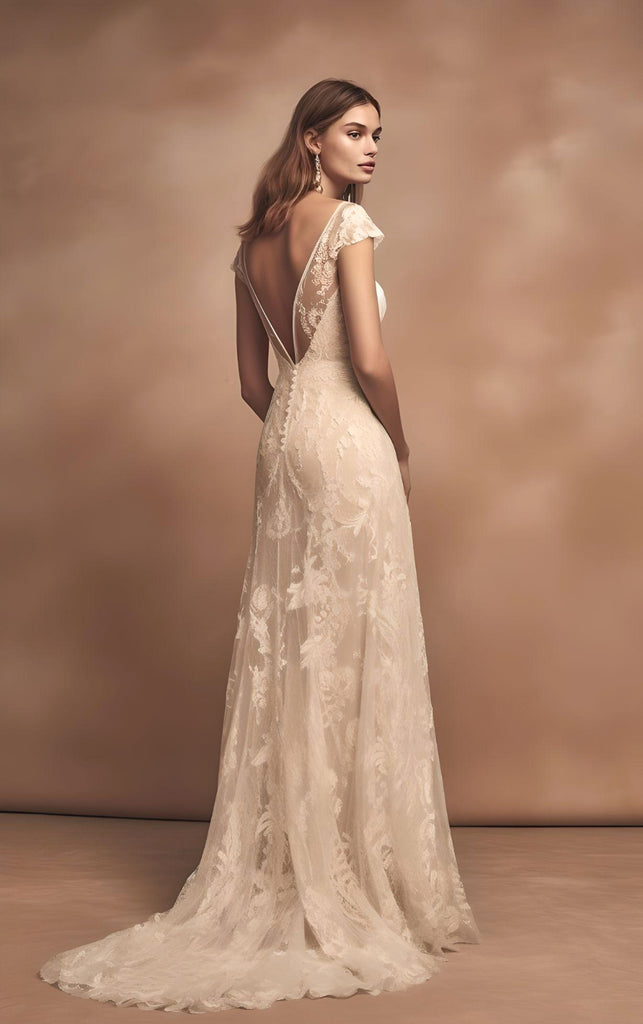 2023 A-Line Tulle Lace Sleeveless Wedding Dress with Train V-neck V Ba DorrisDress 2023 A-Line Tulle Lace Sleeveless Wedding Dress with Train V-neck V Ba DorrisDress