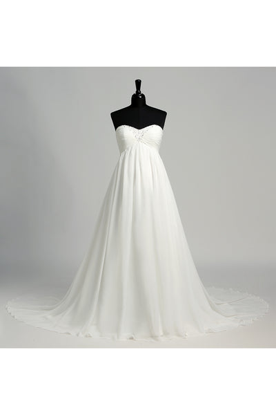 A-line Sweetheart Sleeveless Floor-length Chiffon Maternity Wedding Dress with Court Train