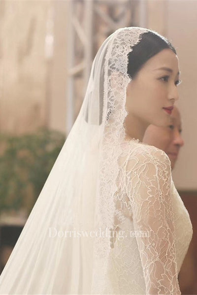 Soft Bride Wedding Veil For Travel Photography With Lace Eyelash Super Long Train 