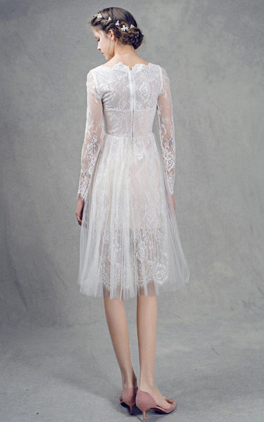 French Lace Short Tulle Wedding With Sleeves Dress