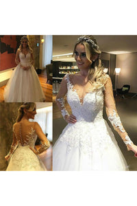 Illusion Deep V Neck Pearls Beaded Backless Sheer See Through Lace Wedding Dress