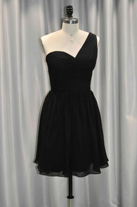 Black One Shoulder Pleated A-Line Chiffon Short Bridesmaid Dress-100335