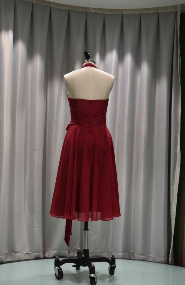 Halter Neck A-Line Chiffon Tea Length Bridesmaid Dress-100358 DorrisDress Halter Neck A-Line Chiffon Tea Length Bridesmaid Dress-100358 DorrisDress