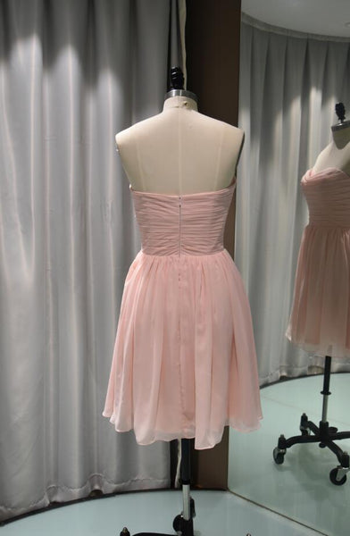 Pink Strapless Pleated A-Line Chiffon Short Bridesmaid Dress-100401