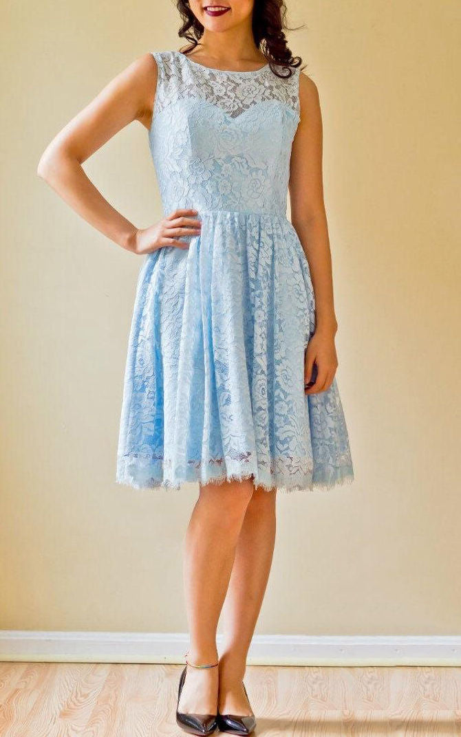 A-line Short Sleeveless Sleeve Chiffon&Lace Dress-105275