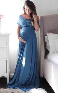 {DorrisDress}{Maternity Bridesmaid Dress}-{105857}-front in ocean blue