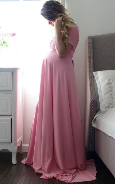 {DorrisDress}{Maternity Bridesmaid Dress}-{105857}-side in pink