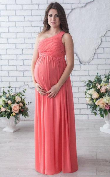One-shoulder Sleeveless Sleeve Chiffon Maternity Dress-106347