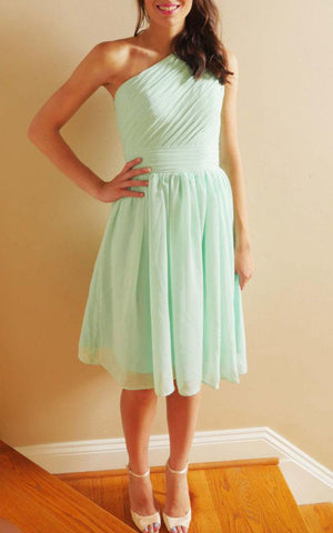 Short One-shoulder Chiffon Dress With Pleats&Zipper-106564