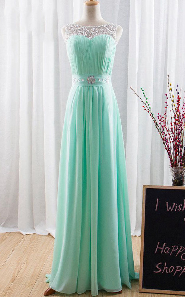 A-line Chiffon&Lace Dress With Beading&Corset Back-106607