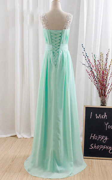 A-line Chiffon&Lace Dress With Beading&Corset Back-106607