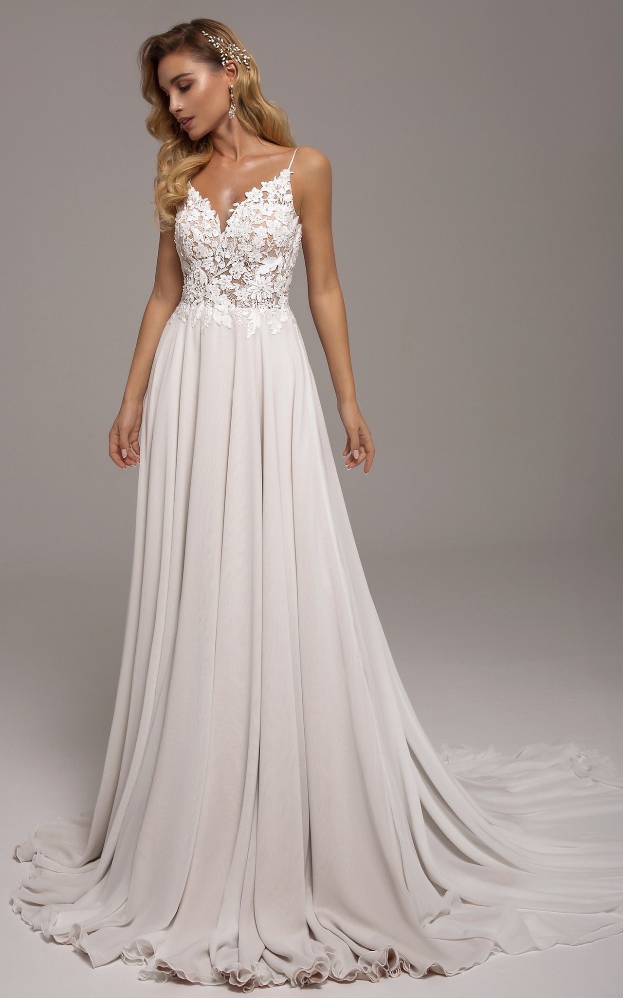 Civil Wedding Casual Bride Dresses Elegant A-Line Spaghetti Chiffon Lace Court Train Wedding Dress With A DorrisDress Civil Wedding Casual Bride Dresses Elegant A-Line Spaghetti Chiffon Lace Court Train Wedding Dress With A DorrisDress