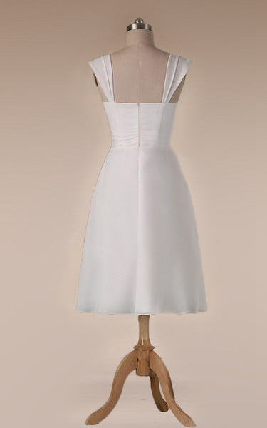 Straps Empire Waist Sheath Tea-Length Chiffon Wedding Dress