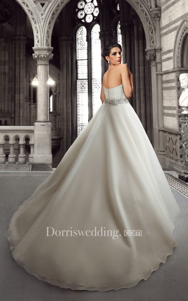 Pleated Organza Ball Gown with Rhinestones