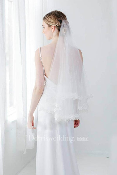 Korean Style New Corded Lace Applique Small Veil Soft Tulle Veil