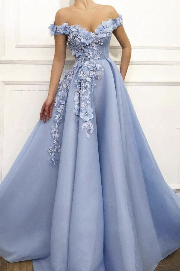Floral Appliqued Adorable Off-the-shoulder Ball Gown Dress With Beading
