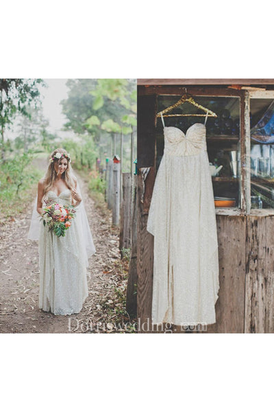 Glamorous Spaghetti Strap Sleeveless Wedding Dress Floor-length Sequins